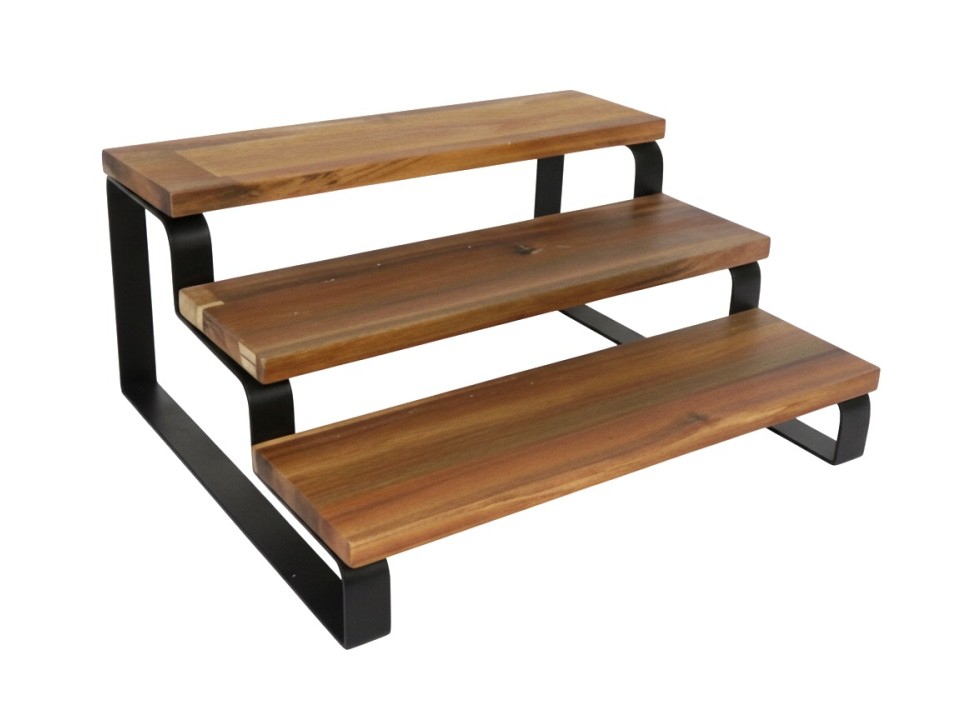 Premium Acacia Wood 3-Tier Spice Step with Metal Frame - Wholesale Kitchen Organization